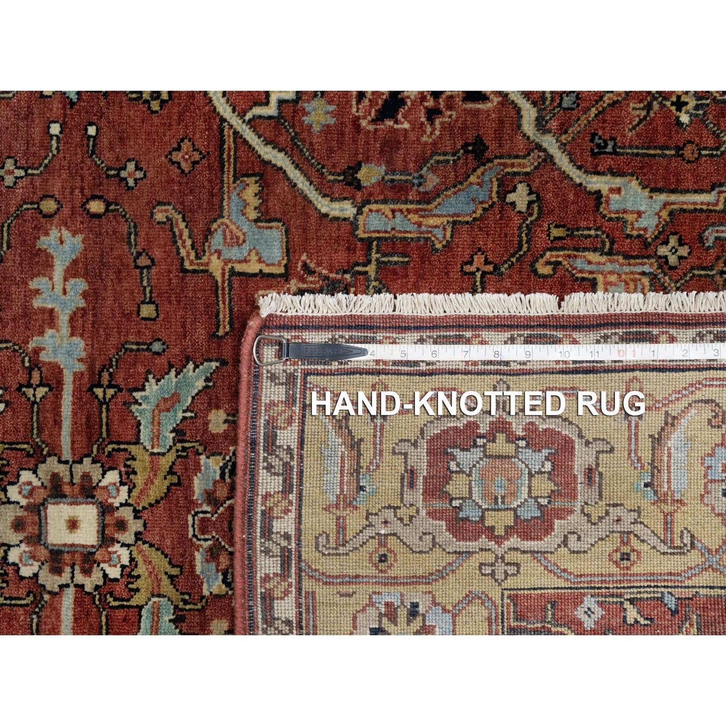 4'2"X6'2" Red Antiqued Fine Heris Re-Creation Hand Knotted Pure Wool Rug