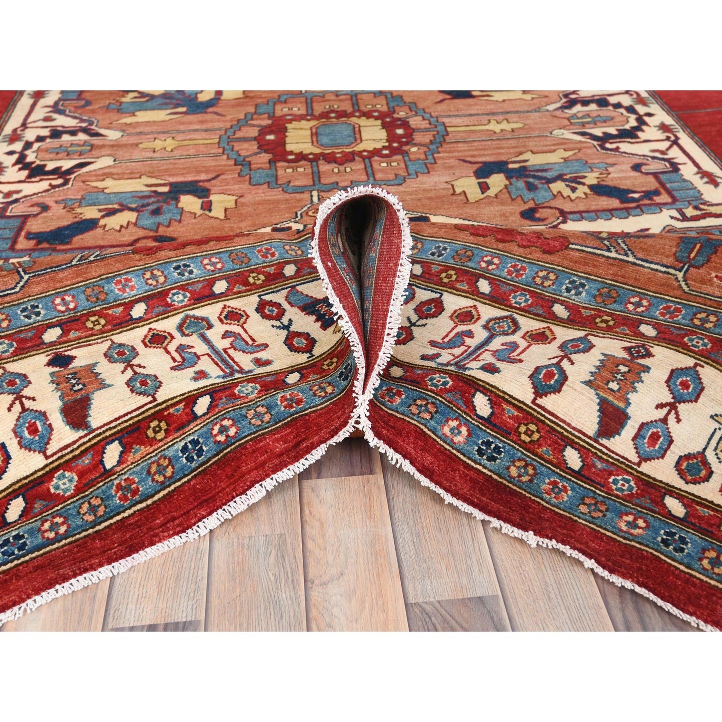 9'X12' Rich Red Medallion Design Natural Wool Hand Knotted Oriental Rug