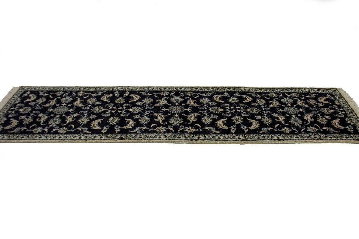 Vintage Oriental Runner Rug Allover Floral Navy