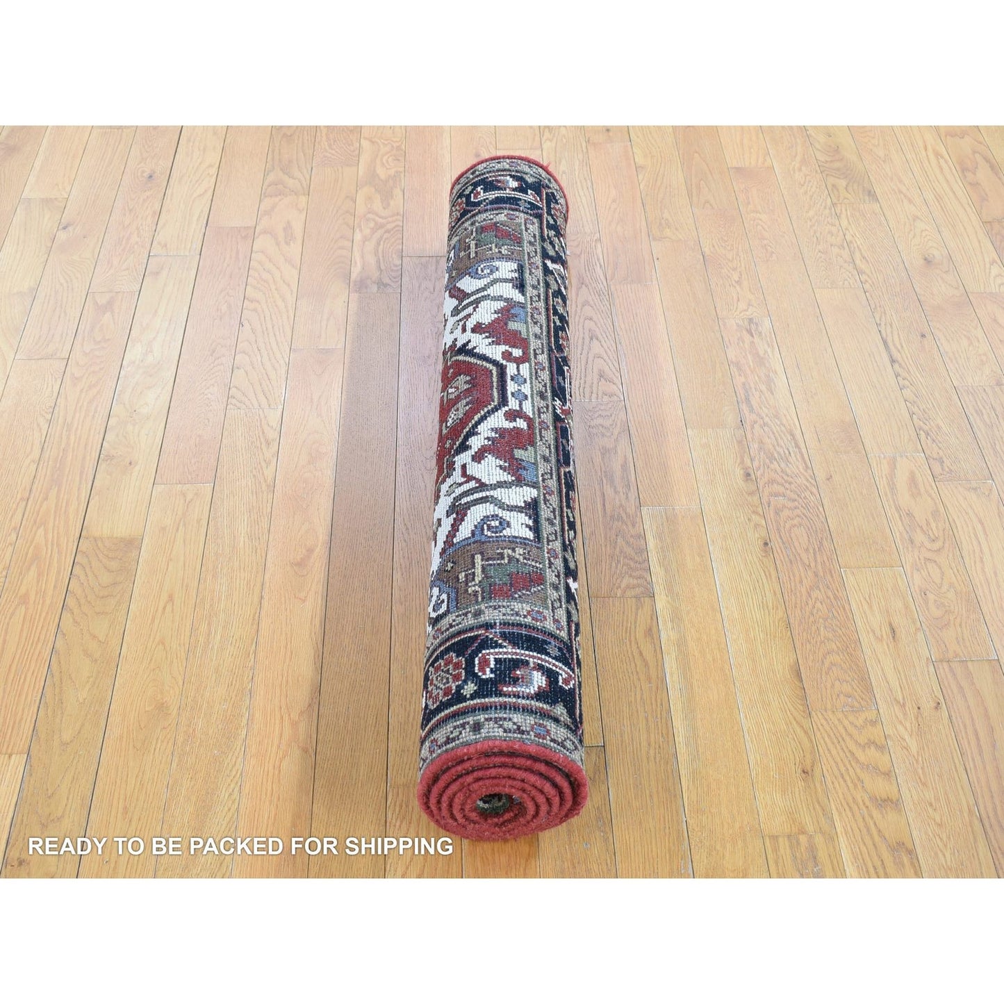 3'10"X6'1" Rich Red, Heris Revival, Hand Knotted Pure Wool, Oriental Rug