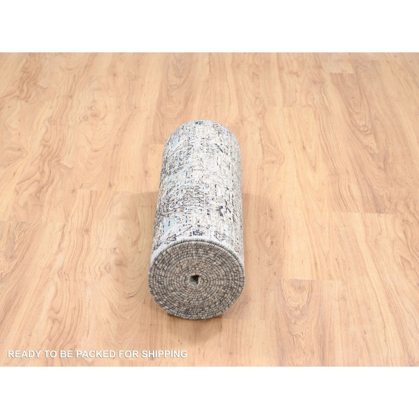 2'7"X22'3" Gray Transitional Farsian Silk/Wool Hand Knotted Xl Runner Rug