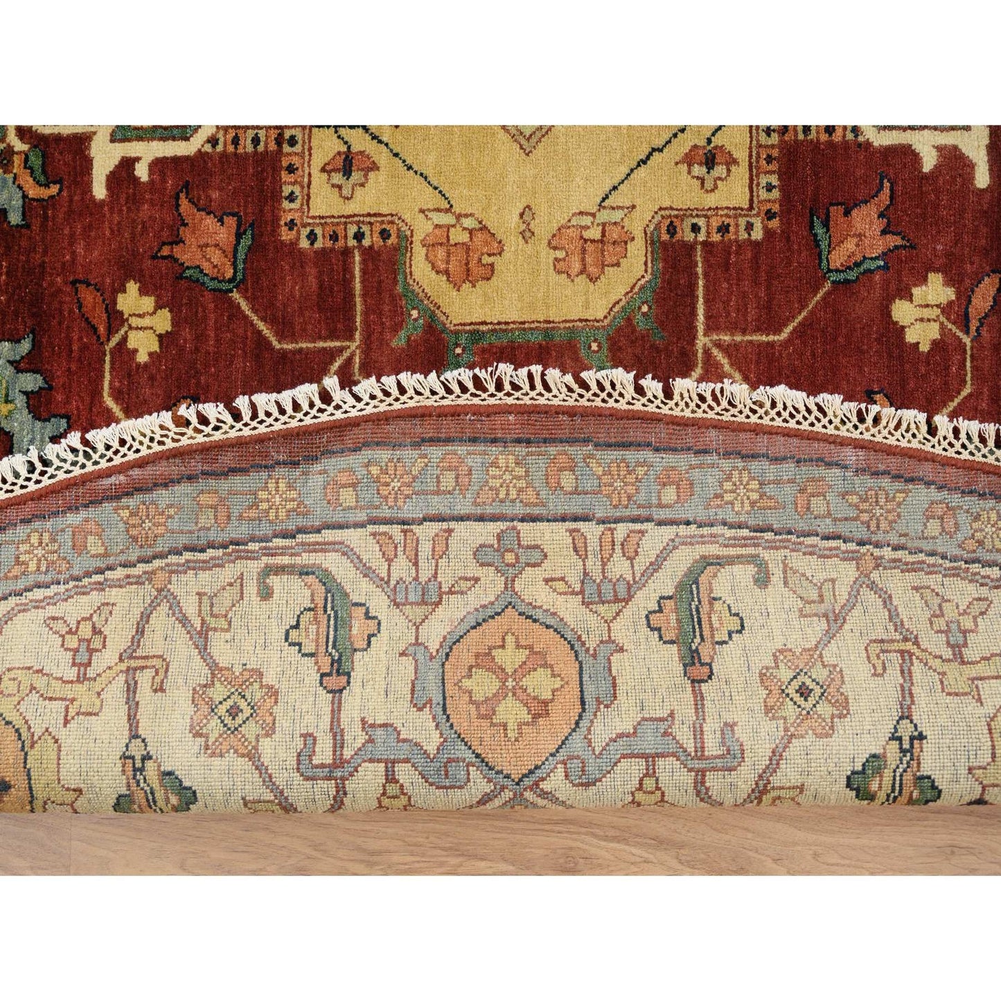 10'X10' Red Hand Spun Wool Hand Knotted Antiqued Fine Heris Round Rug