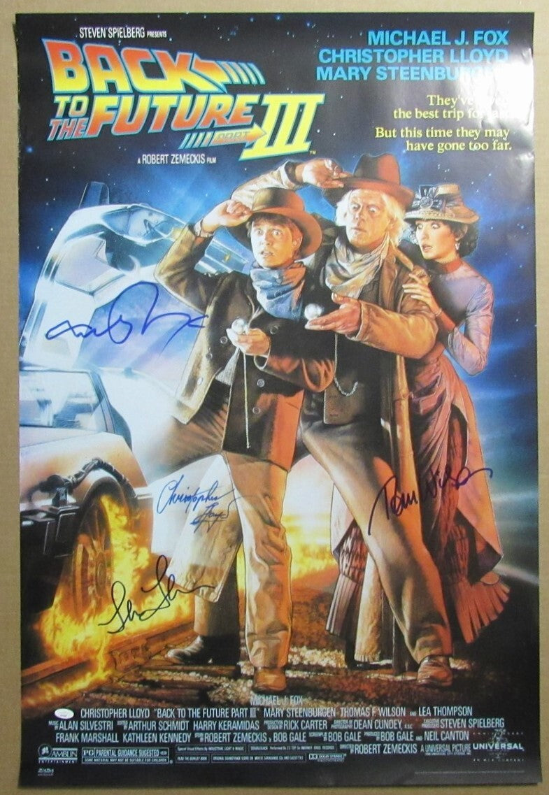 Back To The Future Iii Multi-Autographed By 4 Actors 27X40 Movie Poster Jsa