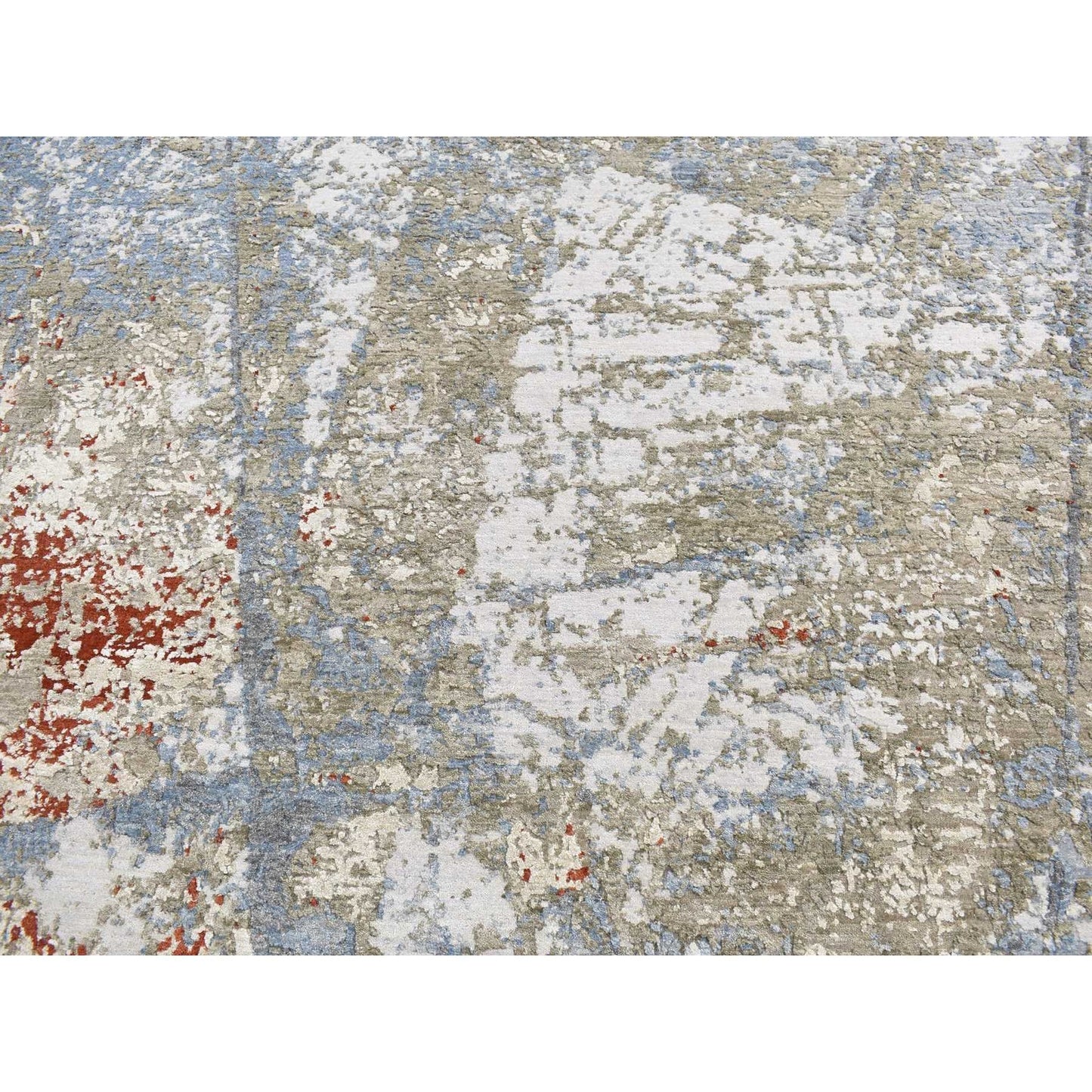 9'1"X12'4" Blue Modern Abstract Galaxy Design Hand Knotted 100% Wool Rug