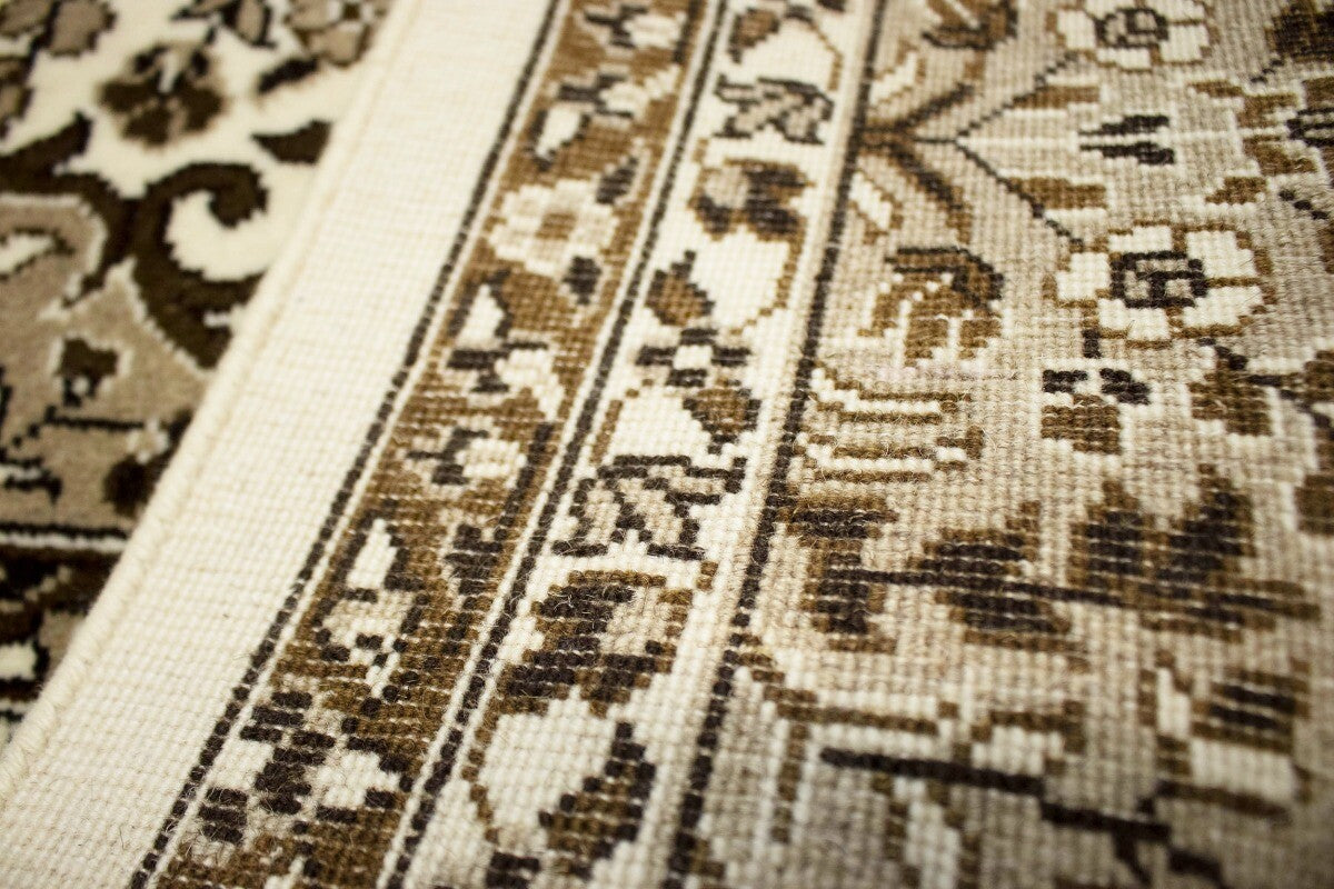 Hand-Knotted Cream Kirman Square Rug Oriental