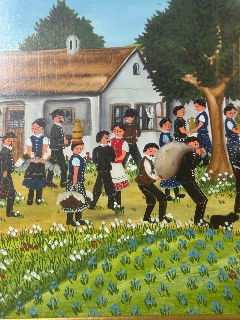 Kapoi Makai Original Oil Painting Naive Art Village Scene Folk Hungary/Romania