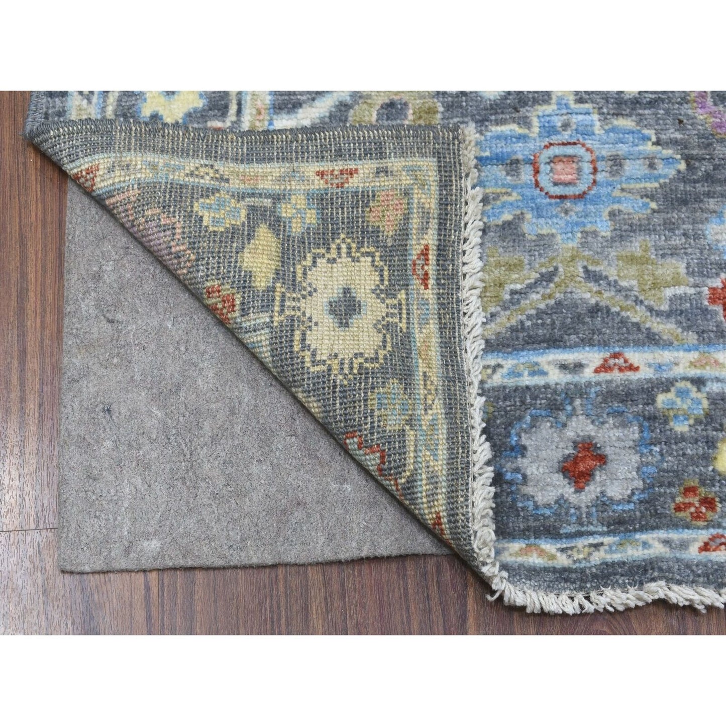 3'2"X13'9" Charcoal Black Angora Oushak Pure Wool Hand Knotte Runner Rug