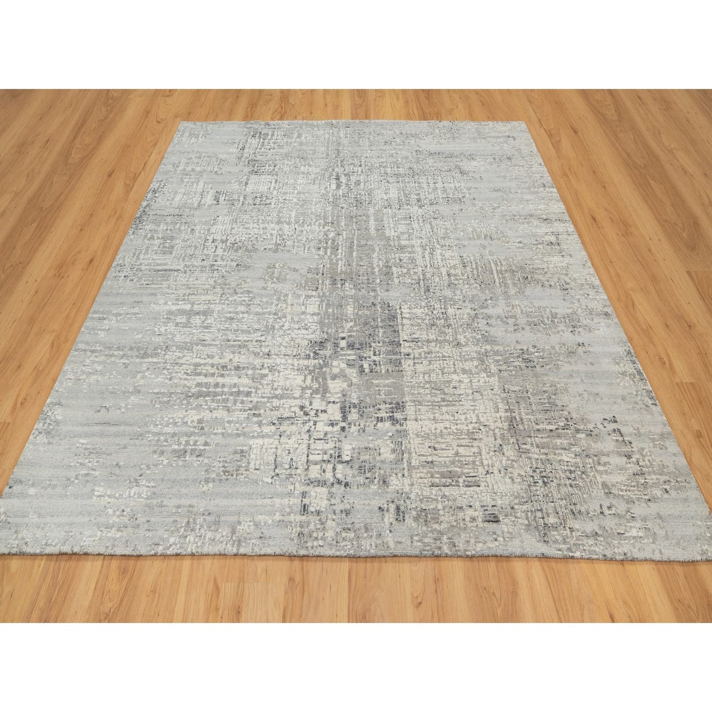 8'1"X8'1" Gray Undyed Natural Wool Modern Hand Knotted Square Rug