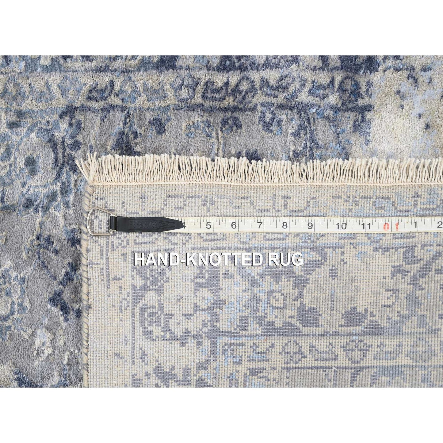 2'8"X7'8" Hand Knotted Gray Broken Kishoon Design Wool/Silk Runner Rug