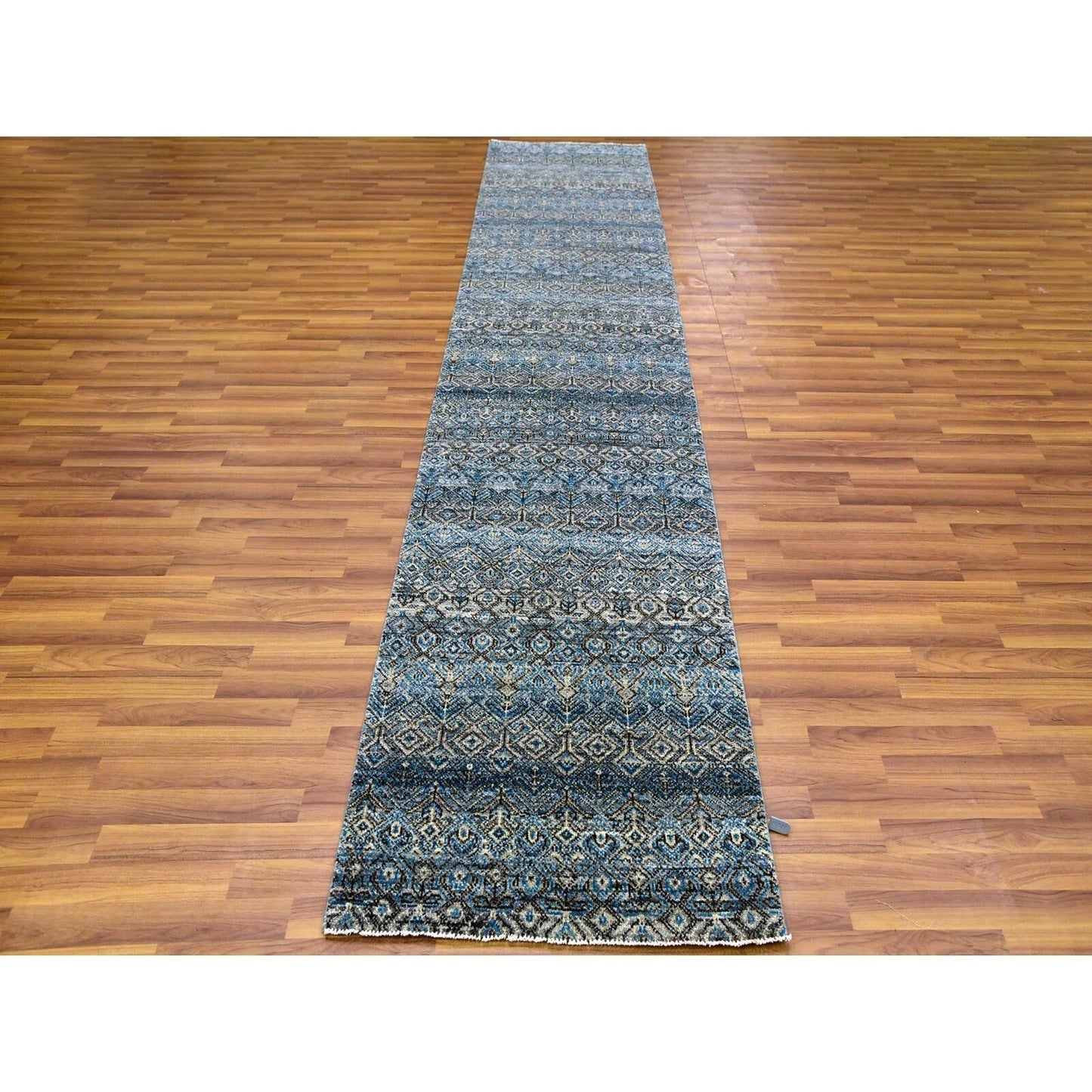 2'6"X12' Blue Kohinoor Herrita Design 100% Wool Hand Knotted Runner Rug