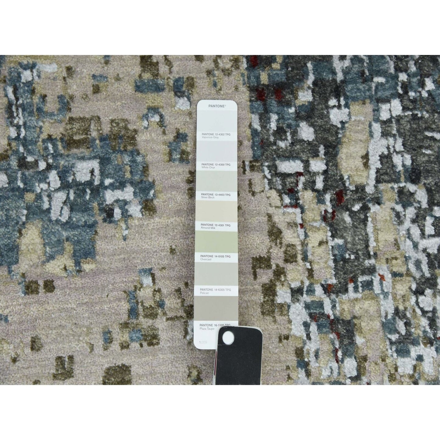10'X14'2" Bone Gray Natural Wool Hand Knotted Abstract Design Rug