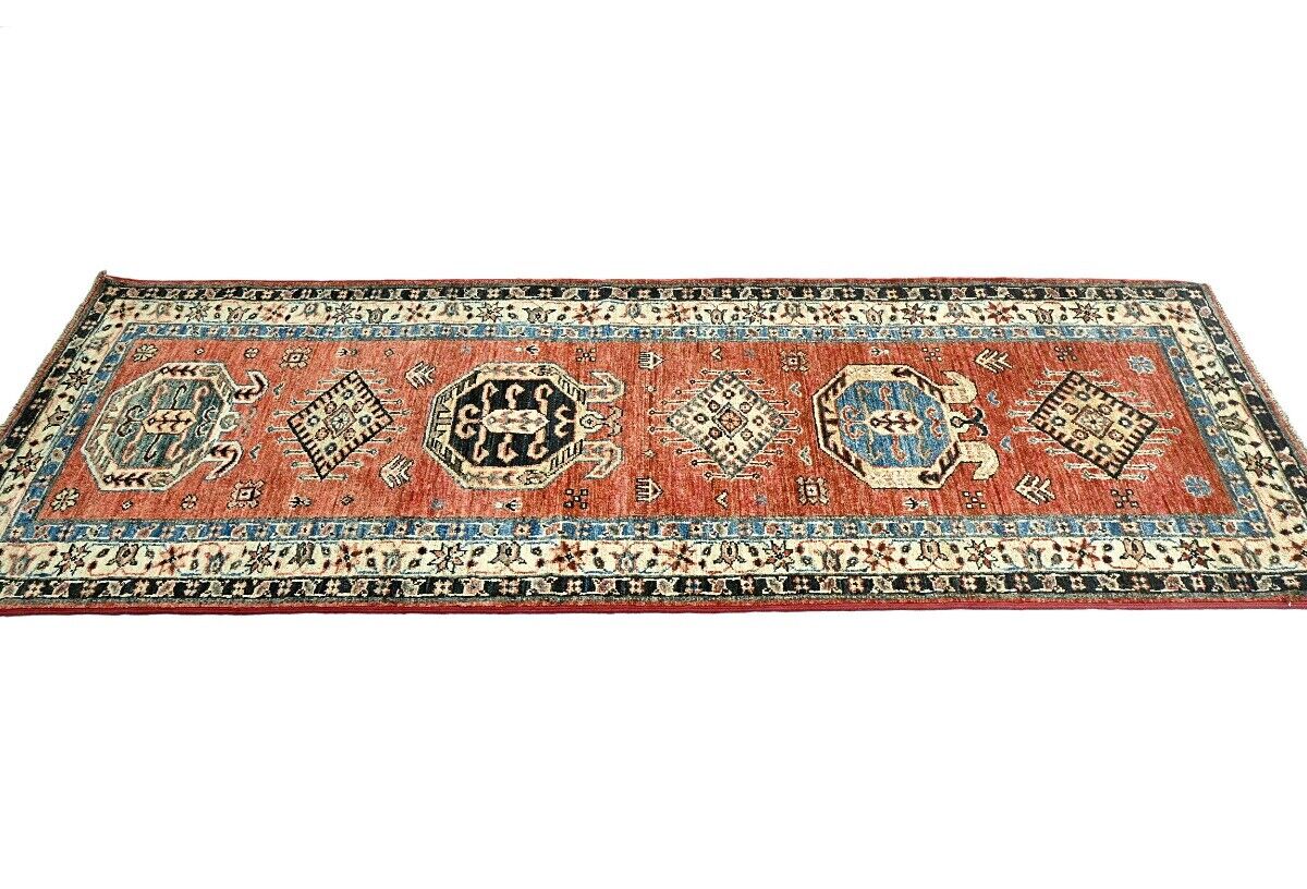 Handmade Kazak Runner Rug Rusty Red Tribal