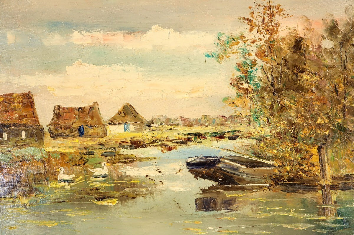 G. Den Hollander Original Oil Painting "Summer Evening" F8 Dutch Landscape Hague