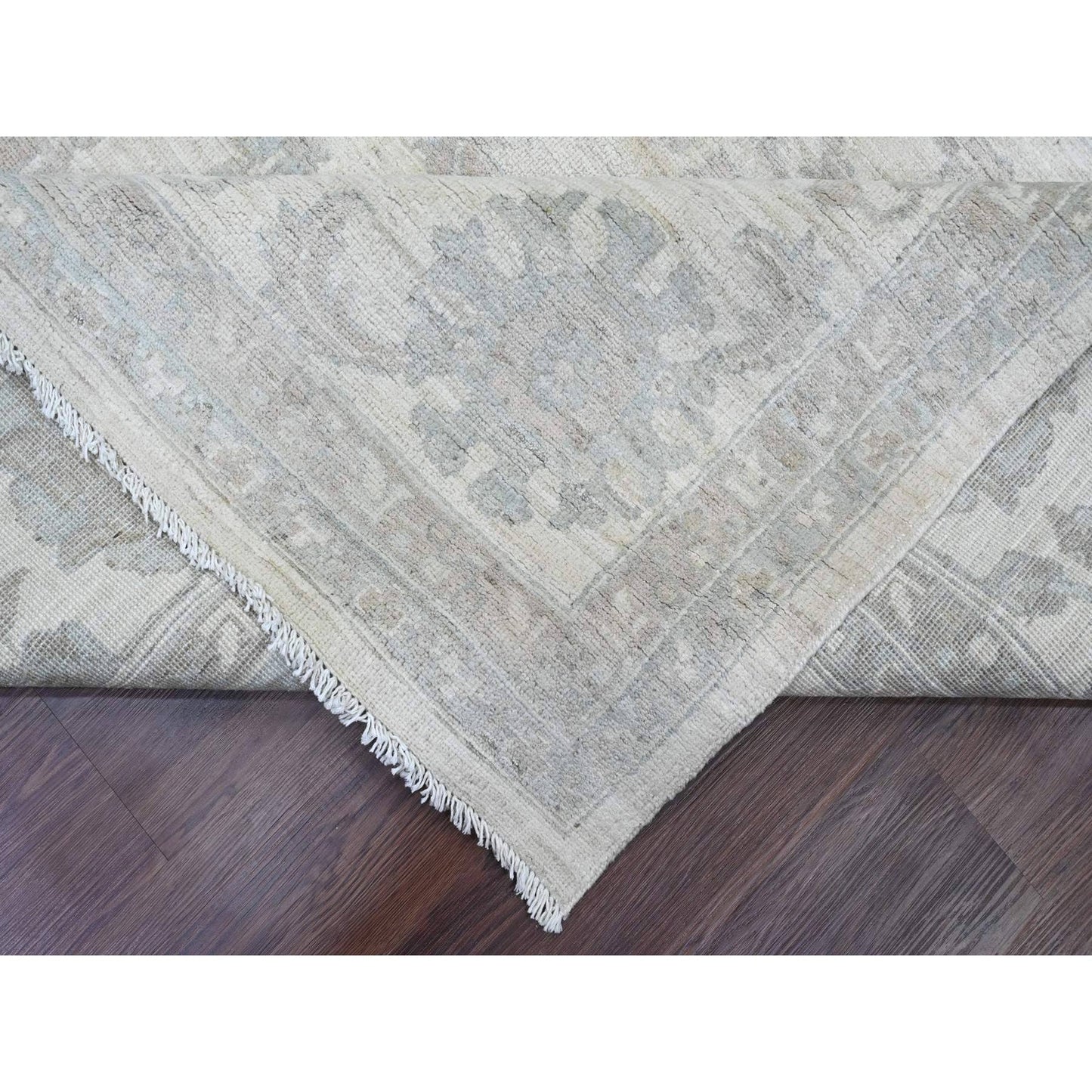 10'X13'8" Cotton White Washed Out Peshawar 100% Wool Hand Knotted Rug