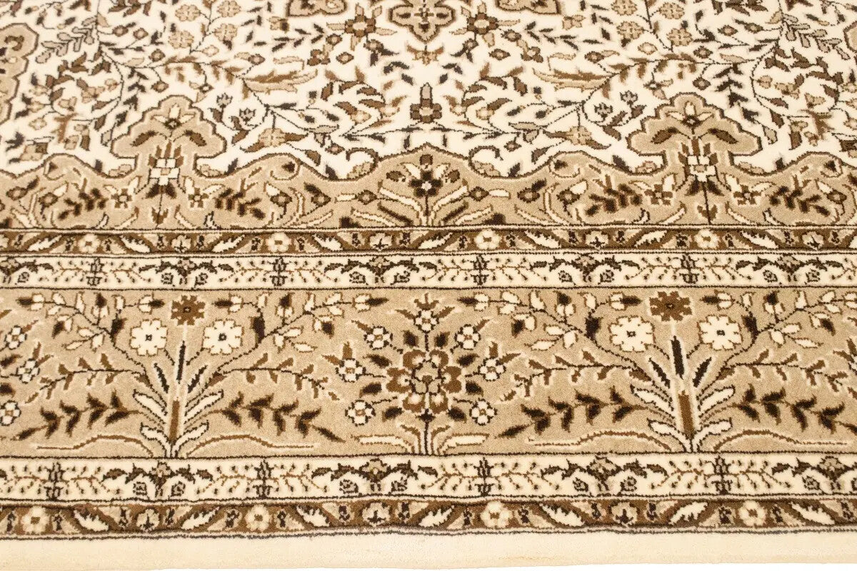 Handmade Vintage Style Cream Floral Kirman Rug