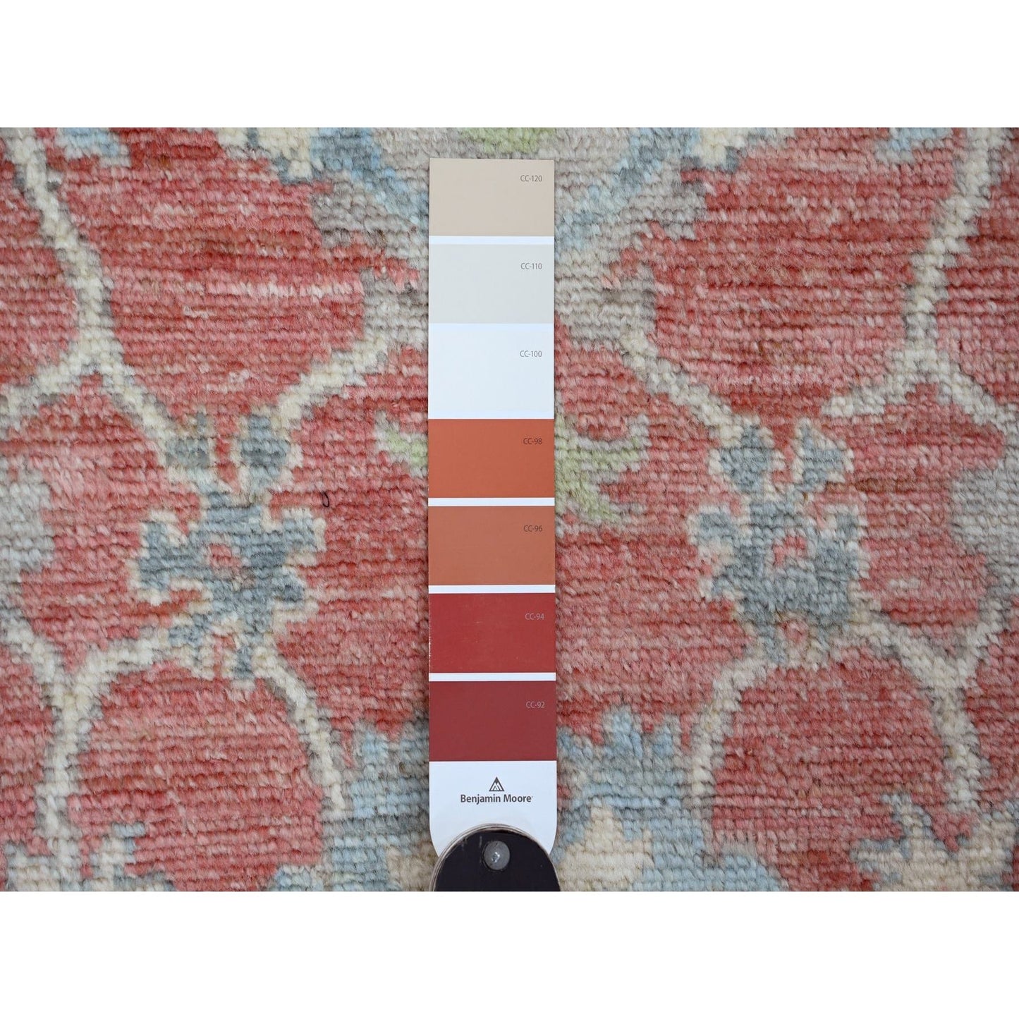 5'X6'10" Red Afghan Angora Oushak Leaf Design Hand Knotted 100% Wool Rug