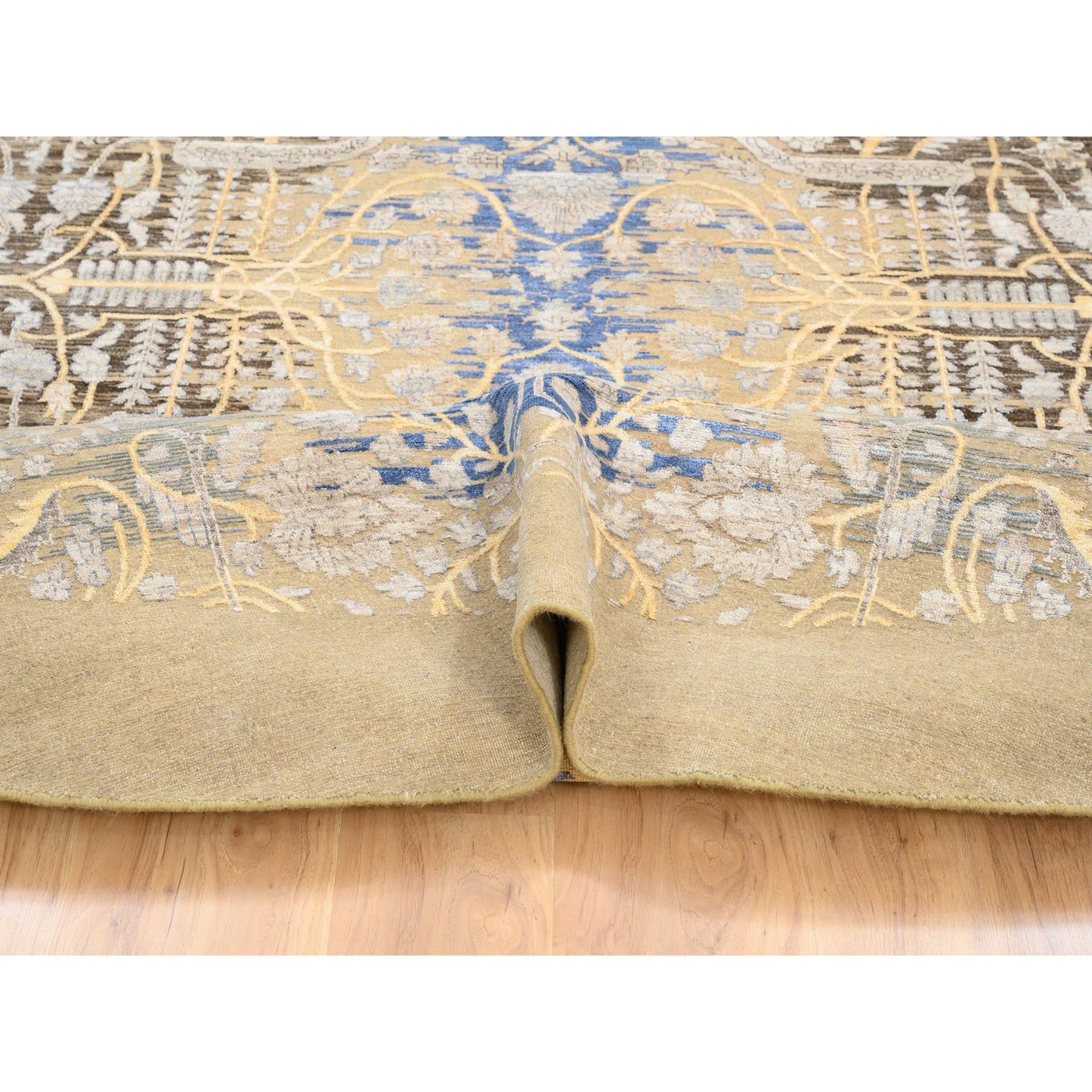 11'10"X11'10" Gold Brown Hand Knotted Saroogh Silk With Wool Round Rug