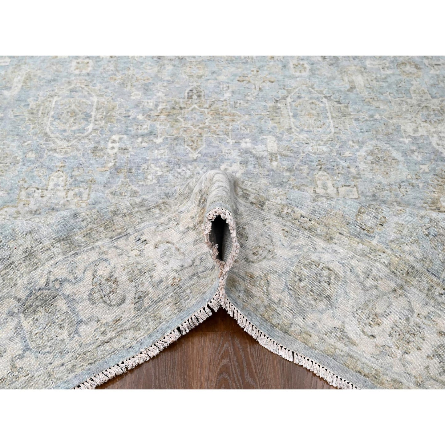 9'X12'1" Gray Antiqued Ziegler Mahal Design All Wool Hand Knotted Rug
