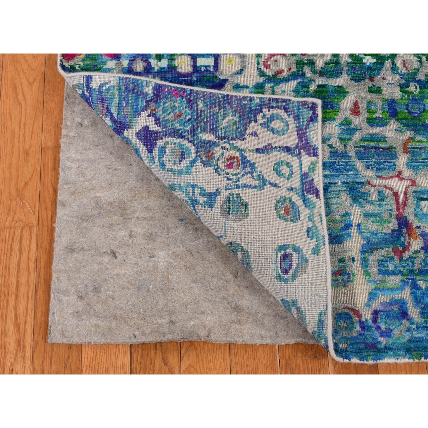 5'1"X7' Sapphire Blue The Peacock Sari Silk Hand Knotted Oriental Rug