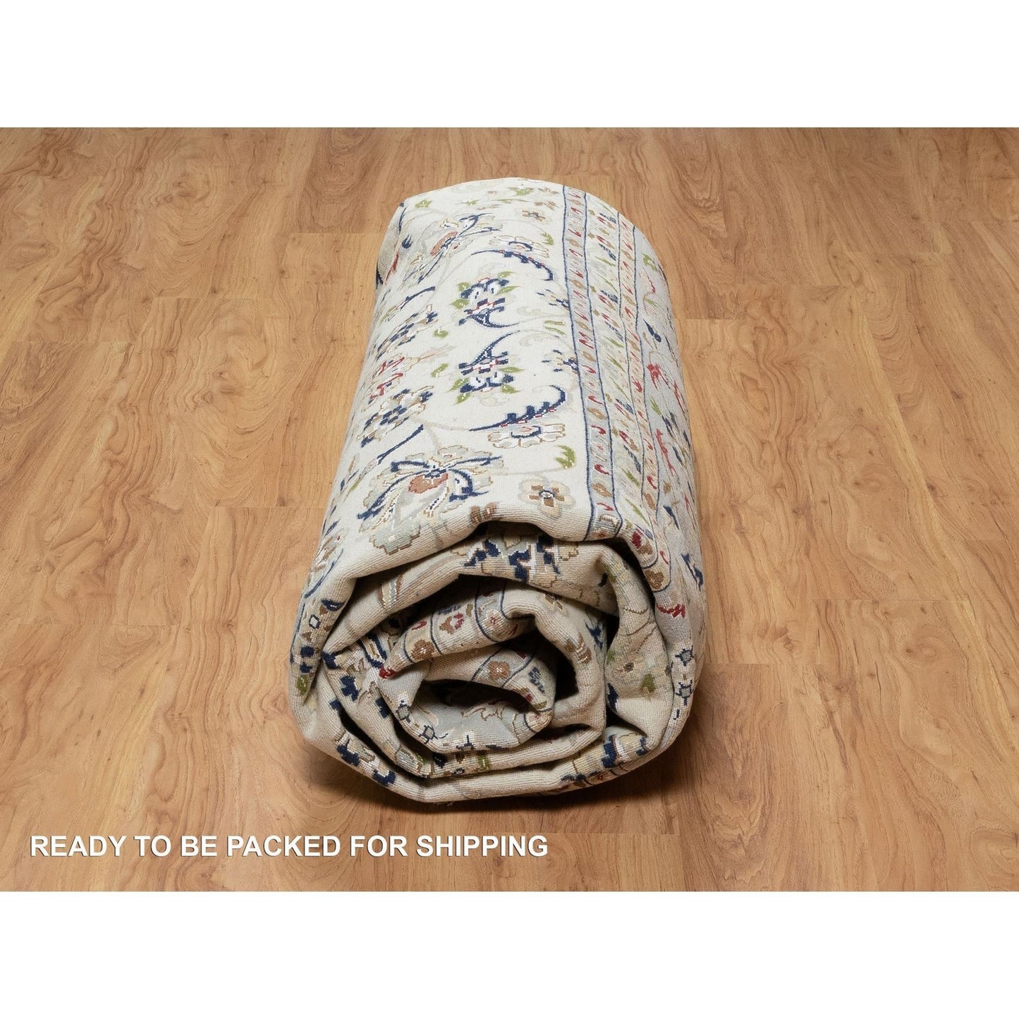 10'2"X10'2" White Nain Flower Motif Wool And Silk Hand Knotted Square Rug