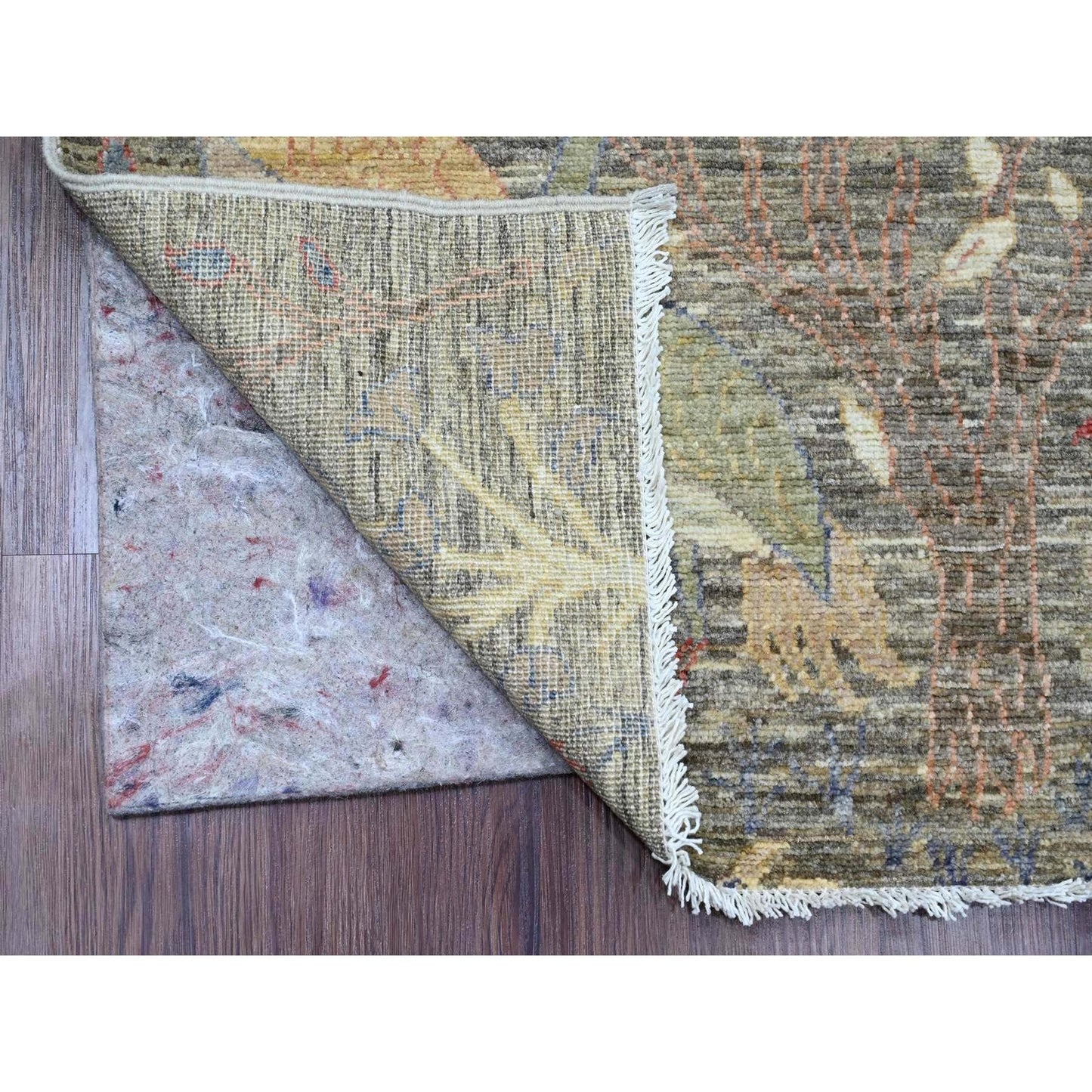 2'6"X6'2" Gray Afghan Peshawar Birds Design Wool Hand Knotted Runner Rug