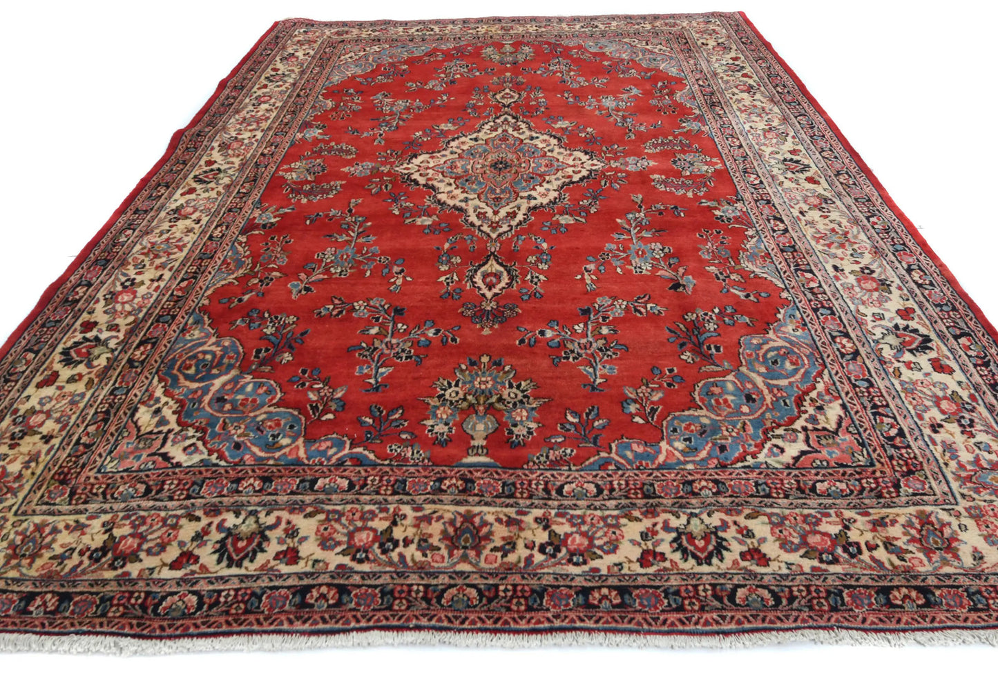 Hand-Knotted Red Vintage Oriental Rug 9X12 Ft