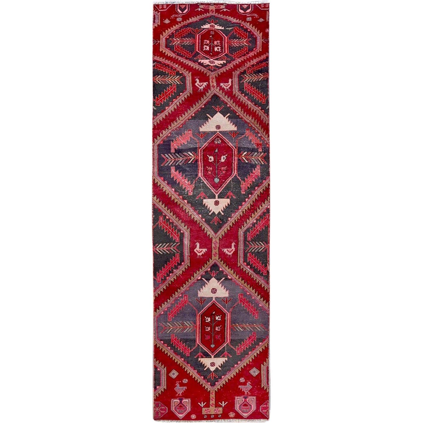 2'7"X9'5" Red Vintage Zoroastrian Khamadan Wool Hand Knotted Runner Rug