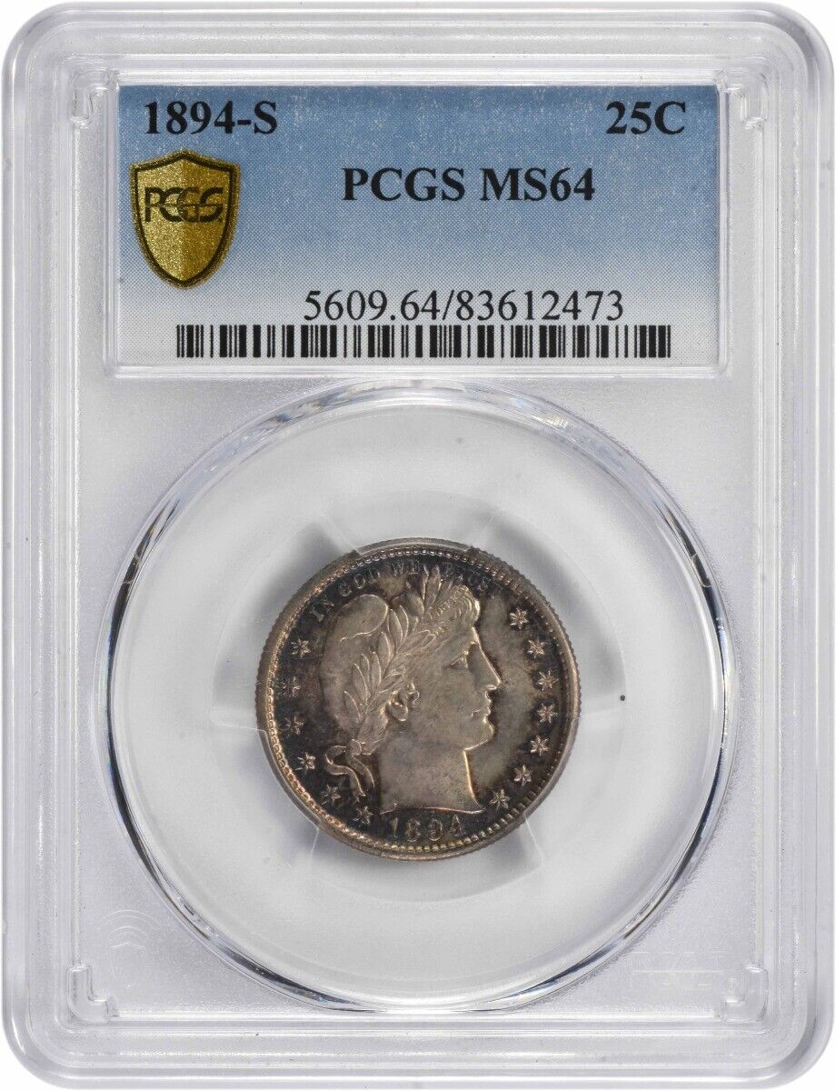 1894-S Barber Silver Quarter MS64 PCGS
