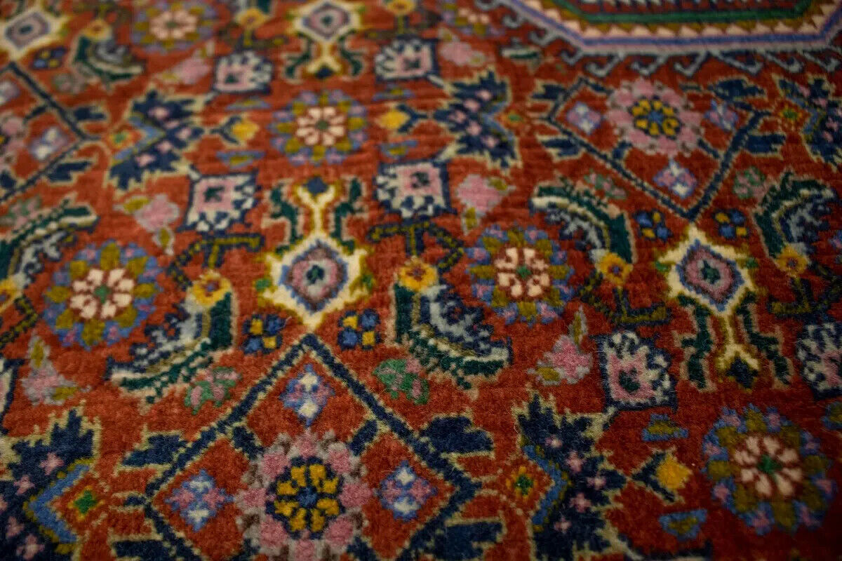 Handmade Oriental Rug Orange-Red Geometric Floral