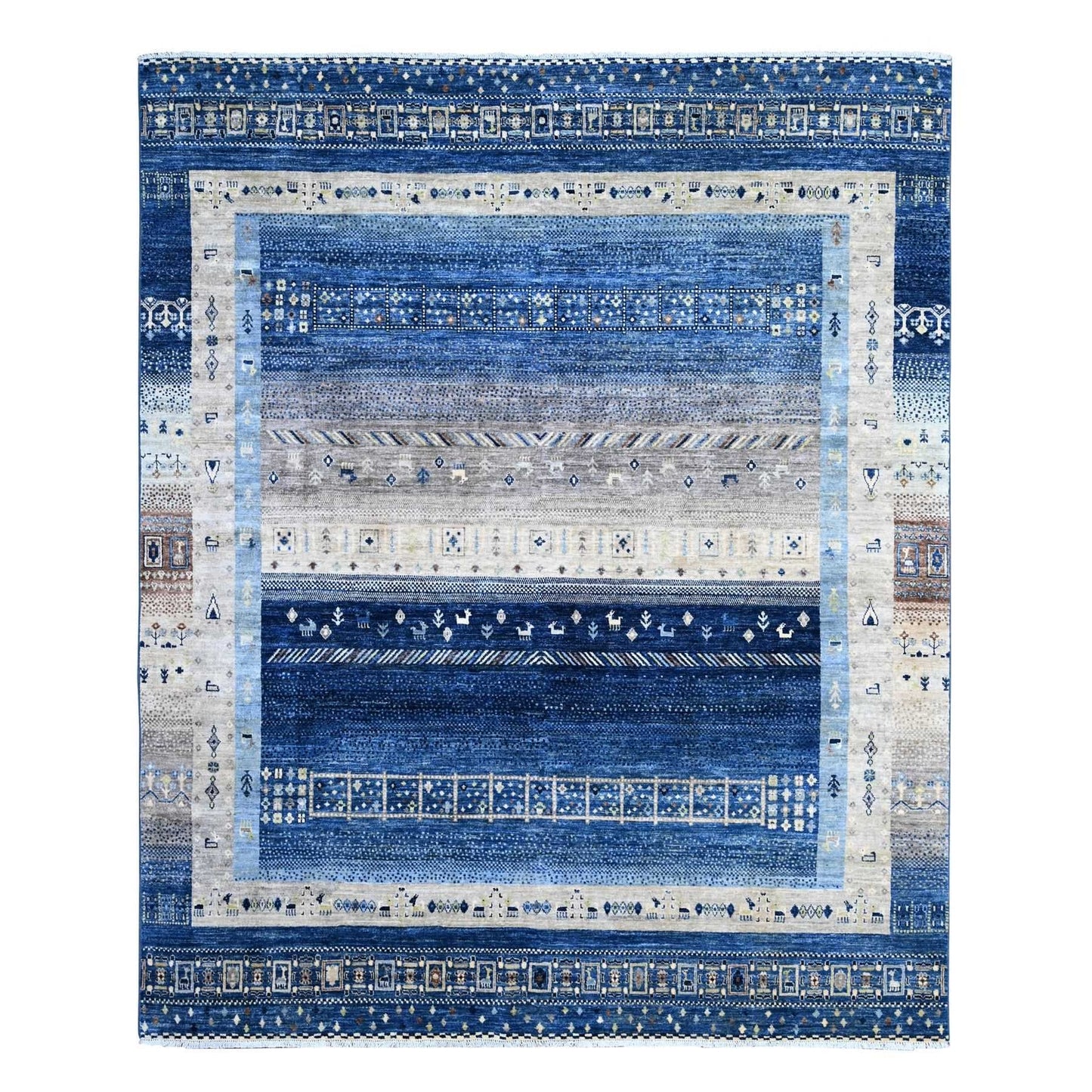 8'X9'7" Dark Sapphire Blue Fine Kashkuli Gabbeh Hand Knotted Oriental Rug