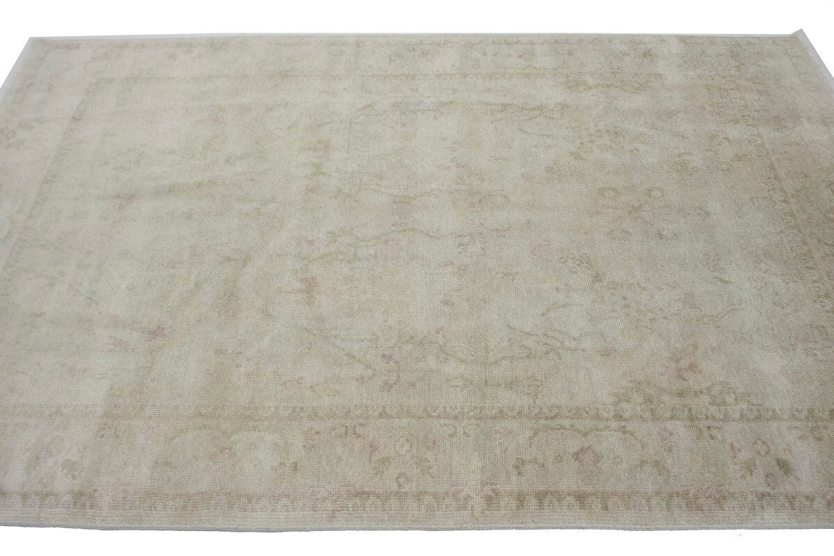 Transitional Muted Beige Floral Handmade Oriental