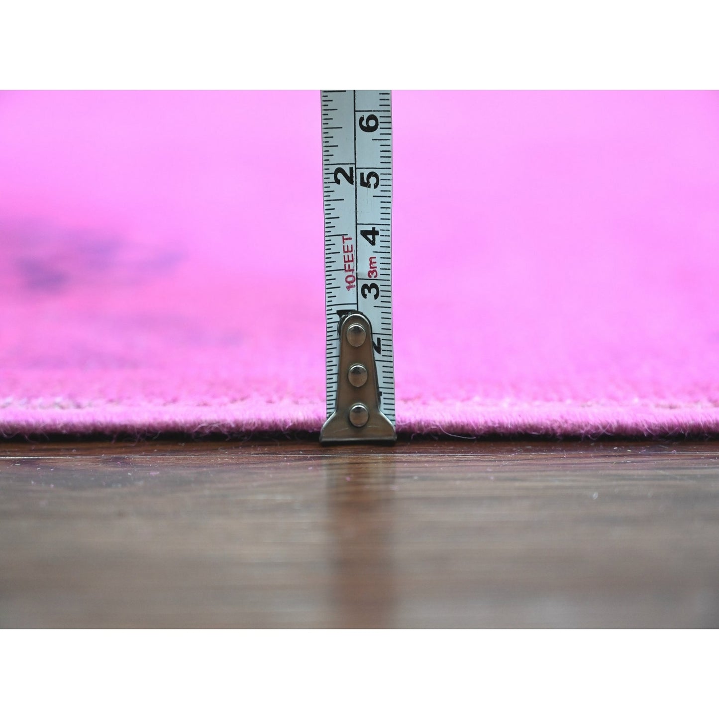 8'X9'7" Hot Pink Overdyed Kazak Geometric Design Hand Knotted Wool Rug