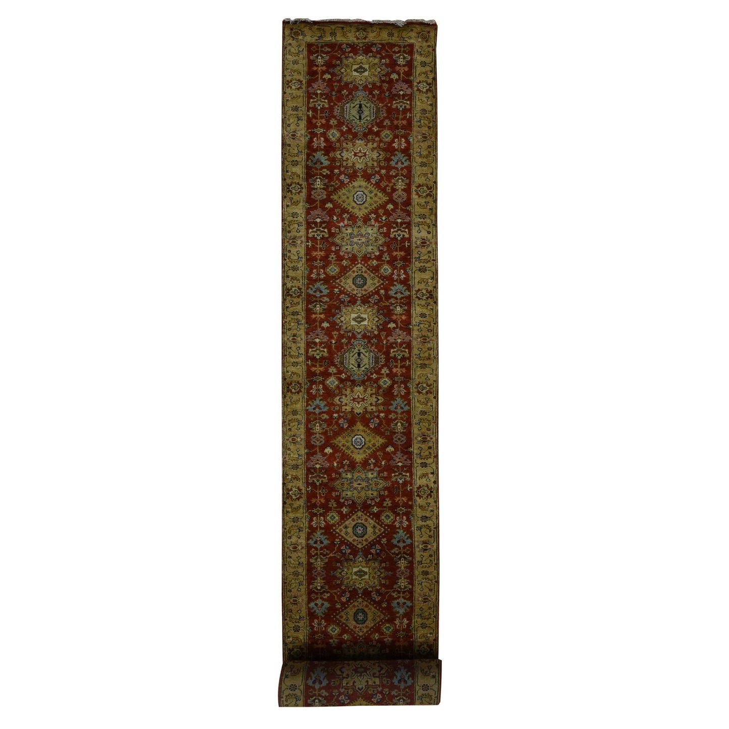 2'7"X19'10" Brick Red Hand Knotted Xl Runner Karjihooz Design Wool Rug