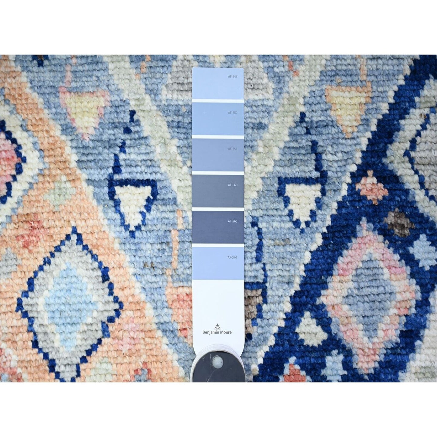 3'2"X10'1" Arctic Blue Hand Knotted Village Inspired Shiny Wool Rug