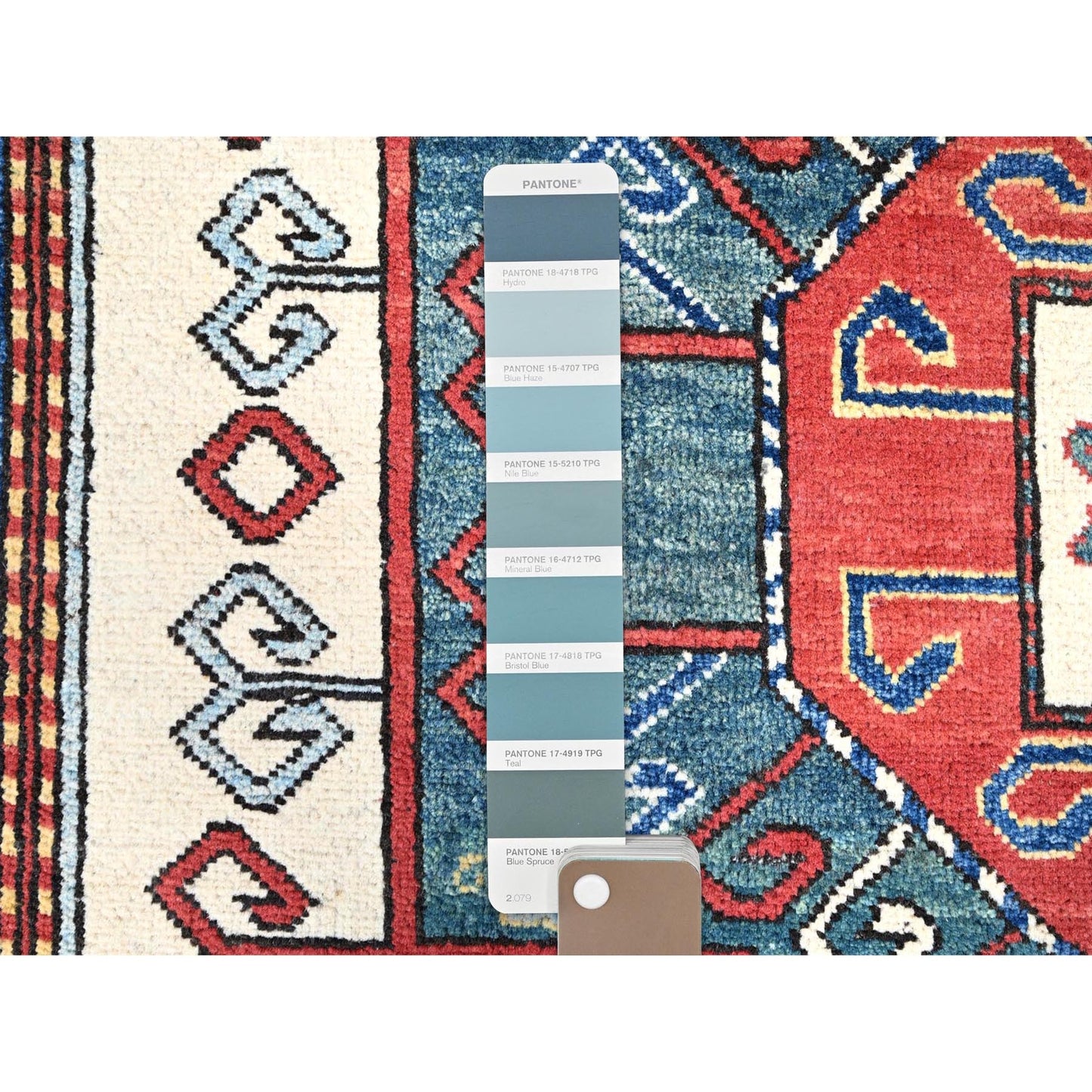 5'X6'6" Pepperoni Red Wool Antiqued Caucasian Swan Kazak Hand Knotted Rug