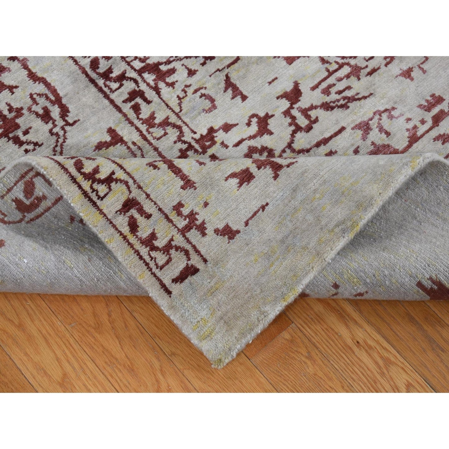 9'X11'9" Beige Broken Heris Design Wool And Silk Hand Knotted Rug