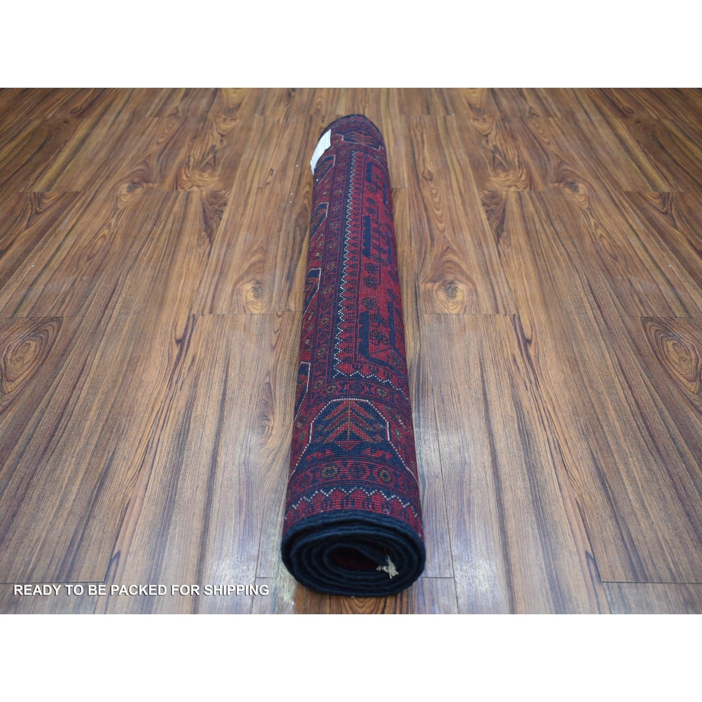 3'4"X4'8" Deep Red Pure Wool Hand Knotted Afghan Khamyab Rug