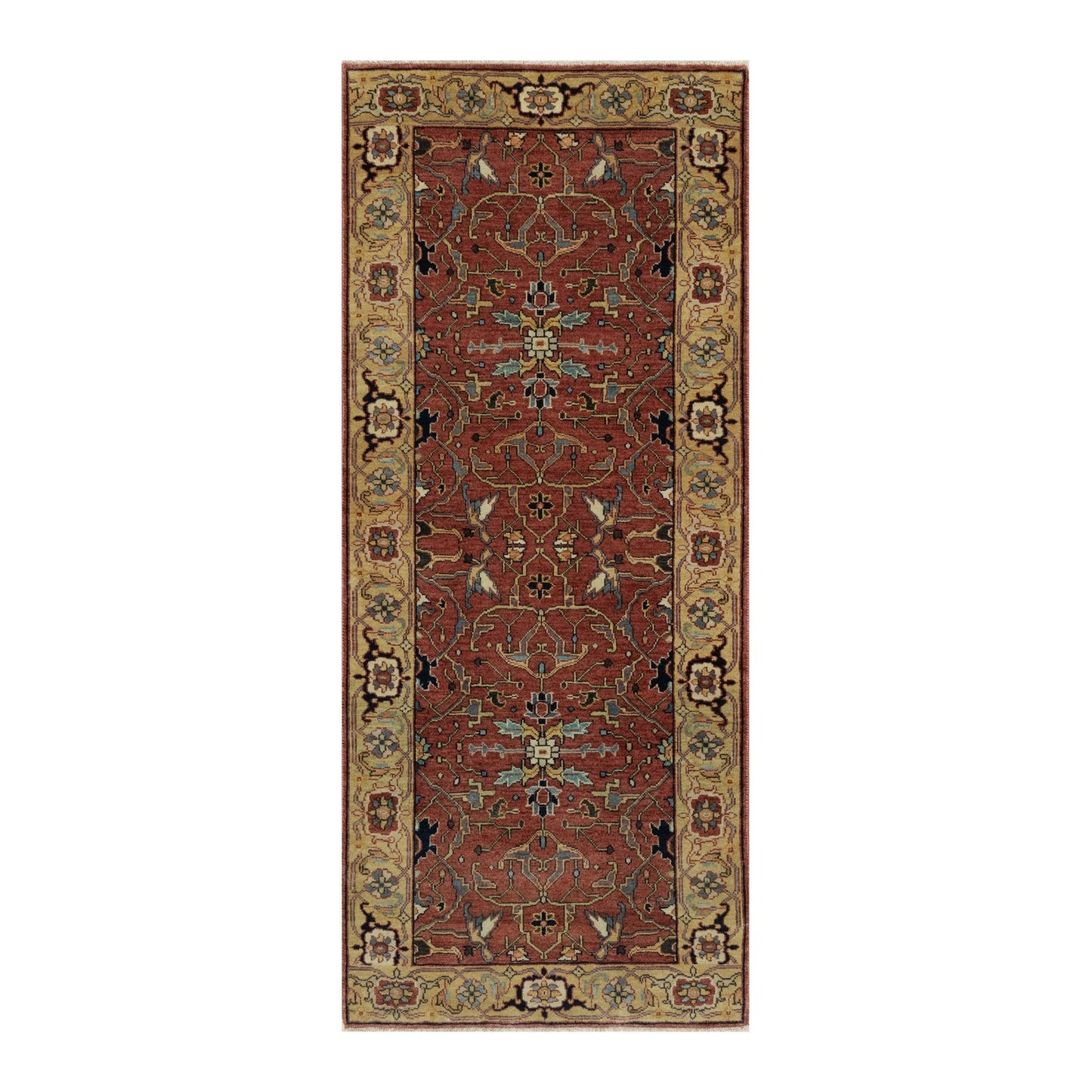 2'7"X6'1" Red Wool Hand Knotted Antiqued Fine Heris Recreation Runner Rug