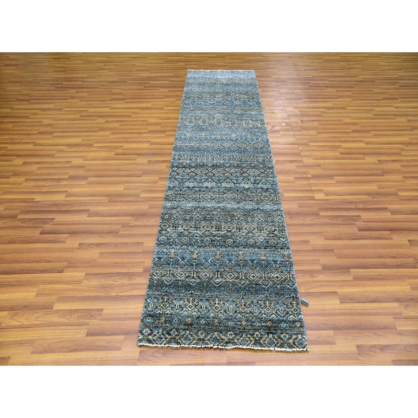 2'6"X10' Blue 100% Wool Hand Knotted Kohinoor Herrita Design Runner Rug