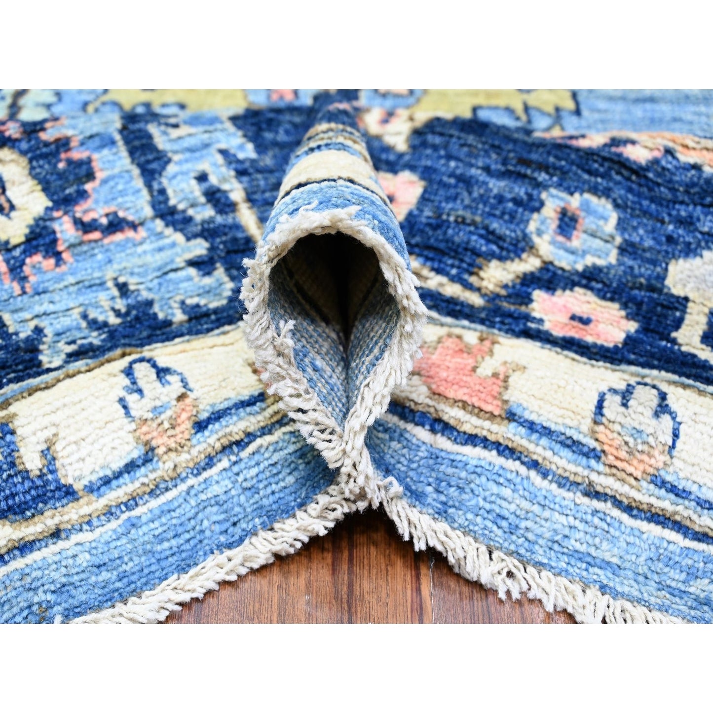 9'9"X13'5" Glaucous Blue Wool Afghan Angora Oushak Wool Hand Knotted Rug