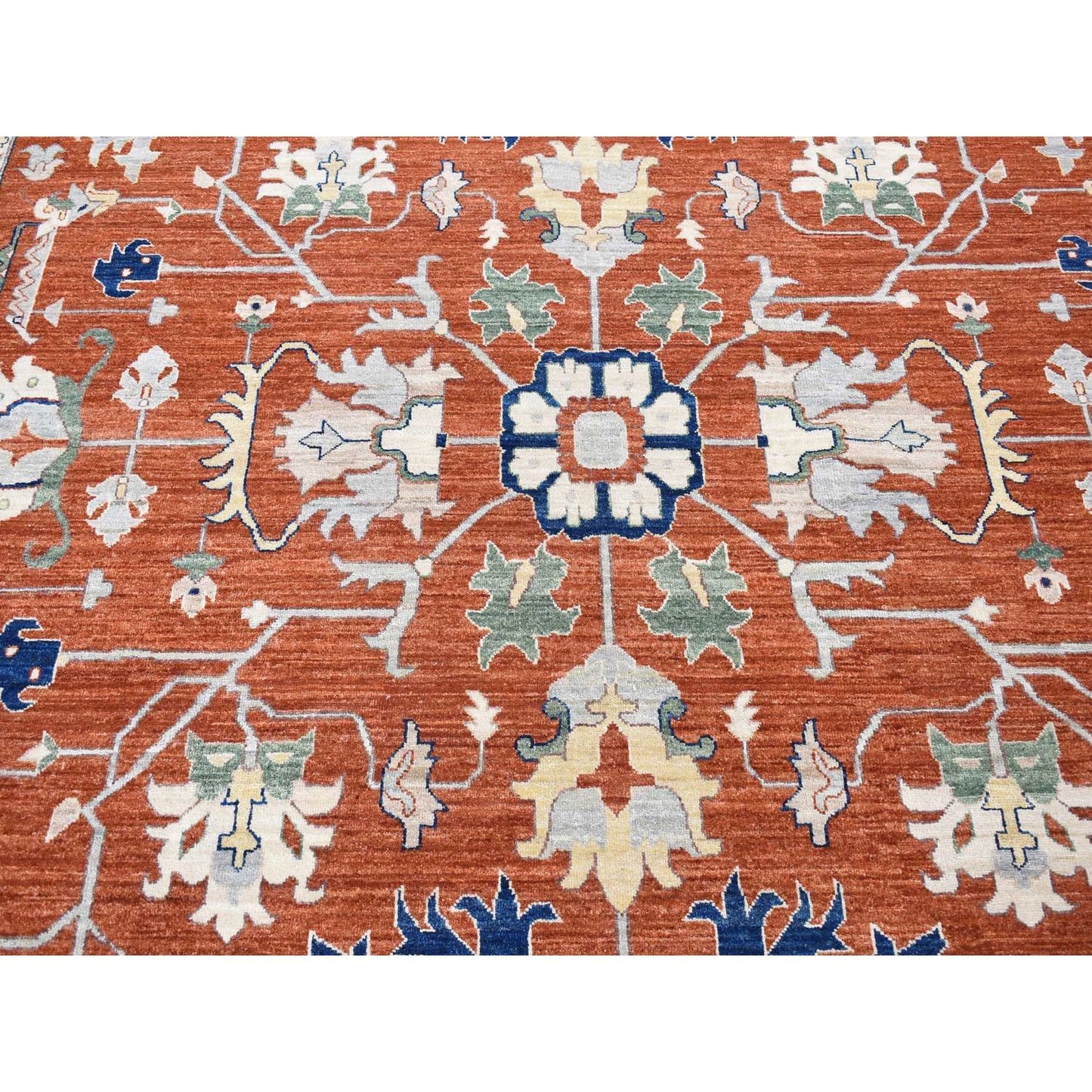 10'X13'10" Red Antiqued Peshawar Heris Hand Knotted Pure Wool Rug