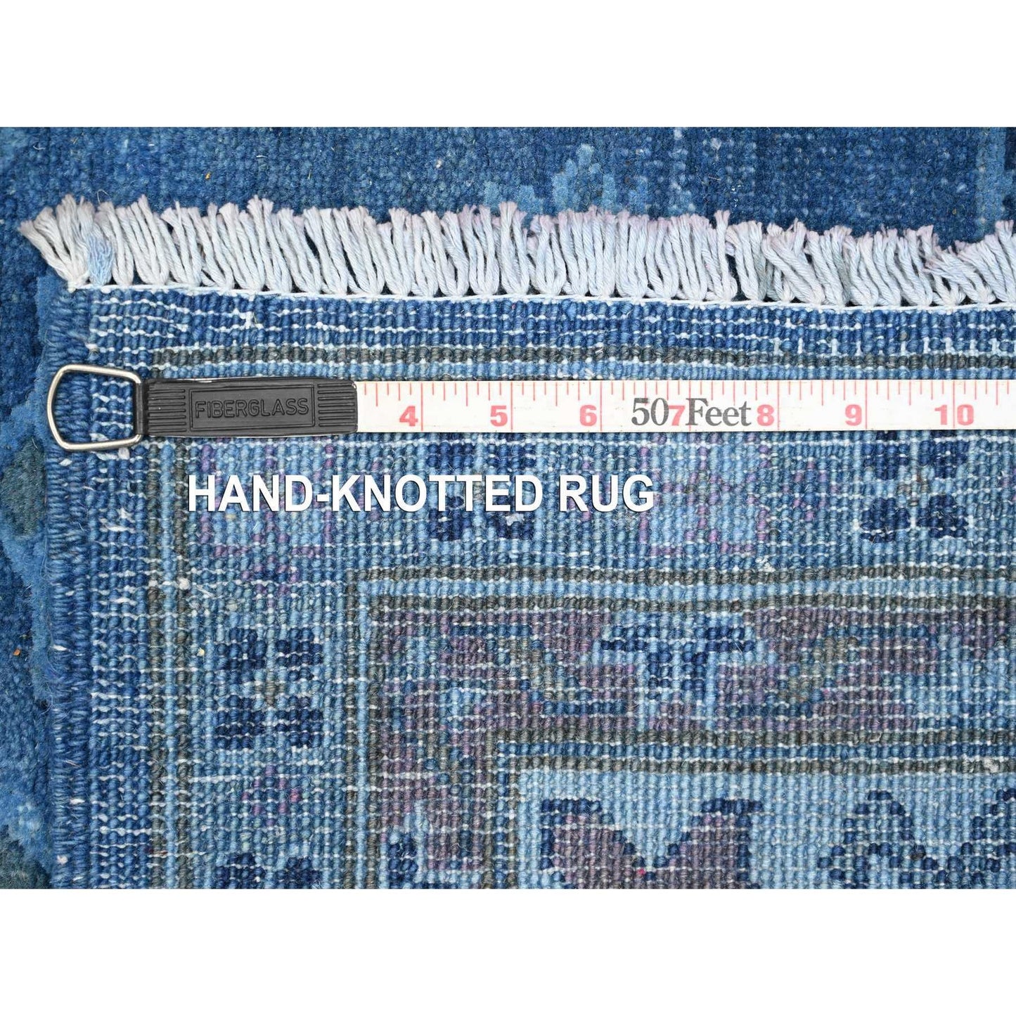 6'2"X8'5" Blue Overdyed Kazak Star Design Hand Knotted 100% Wool Rug