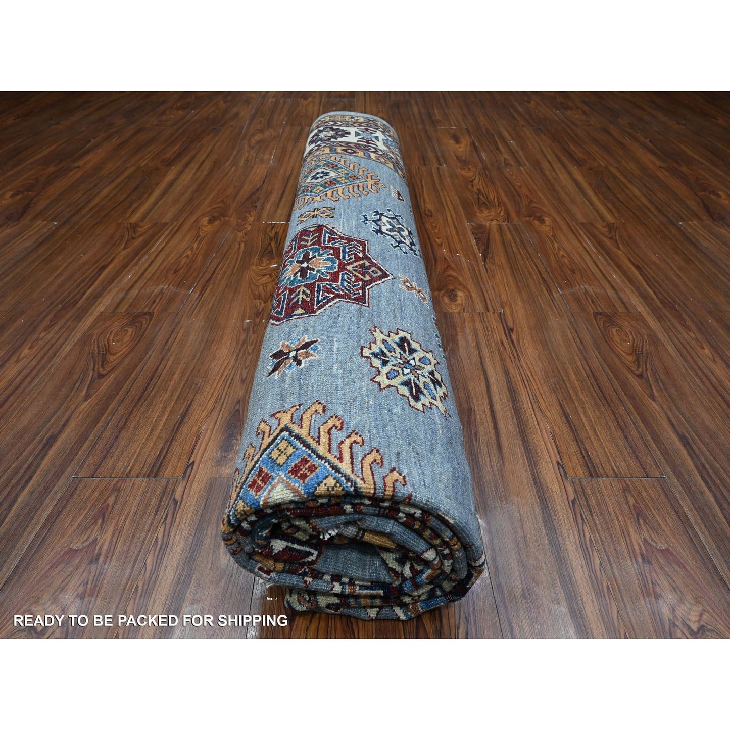 10'X10' Gray Hand Knotted Super Kazak Wool Medallions Oriental Square Rug