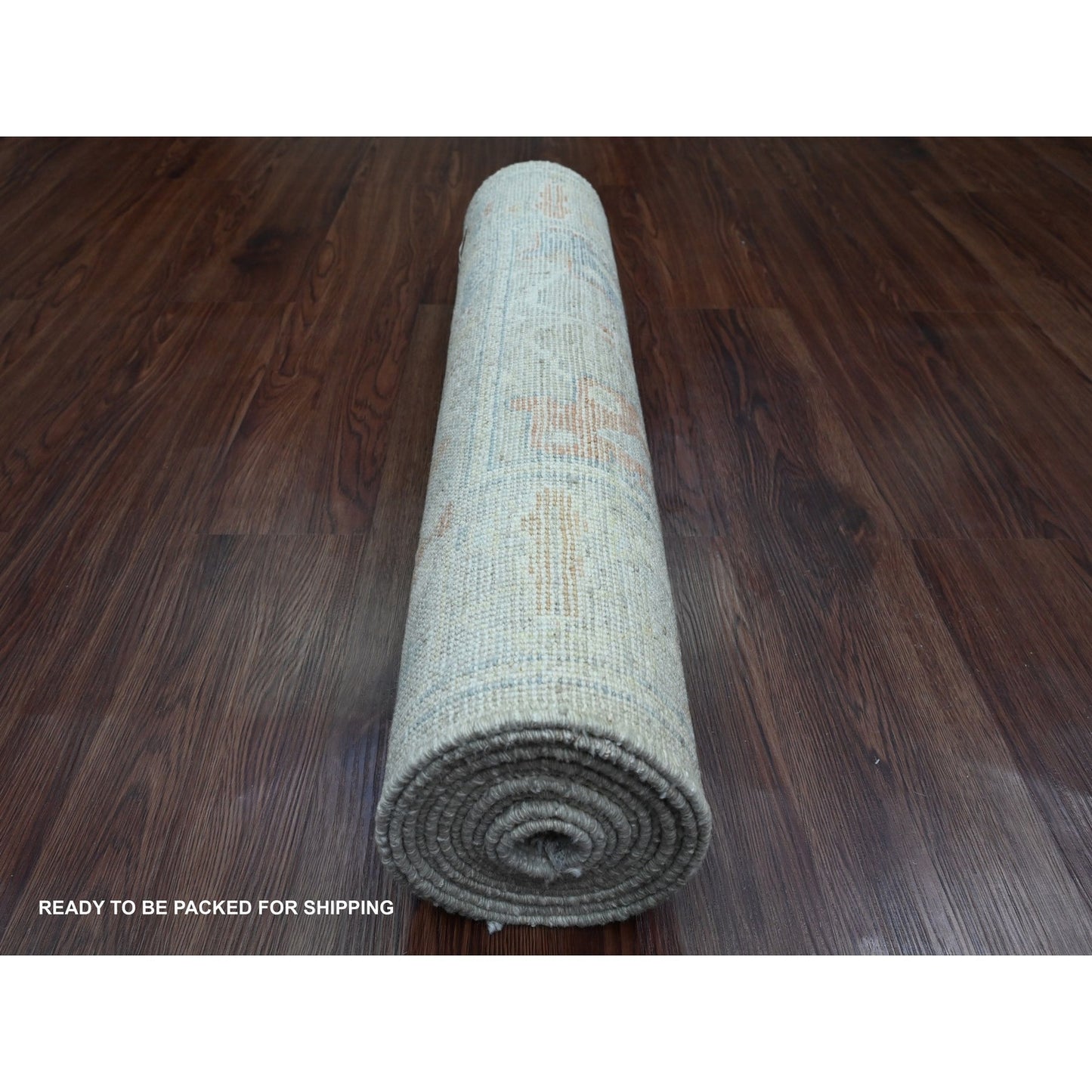 2'8"X11'8" Gray Angora Oushak Leaf Design Hand Knotted Wool Runner Rug