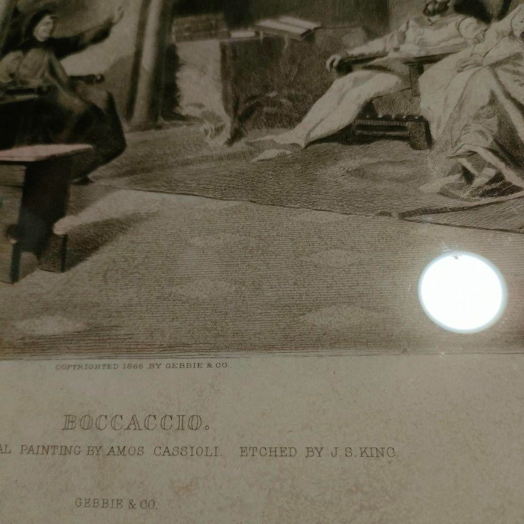 Antique 1886 Etching Boccaccio After Amos Cassioli By J.S. King Gebbie & Co.