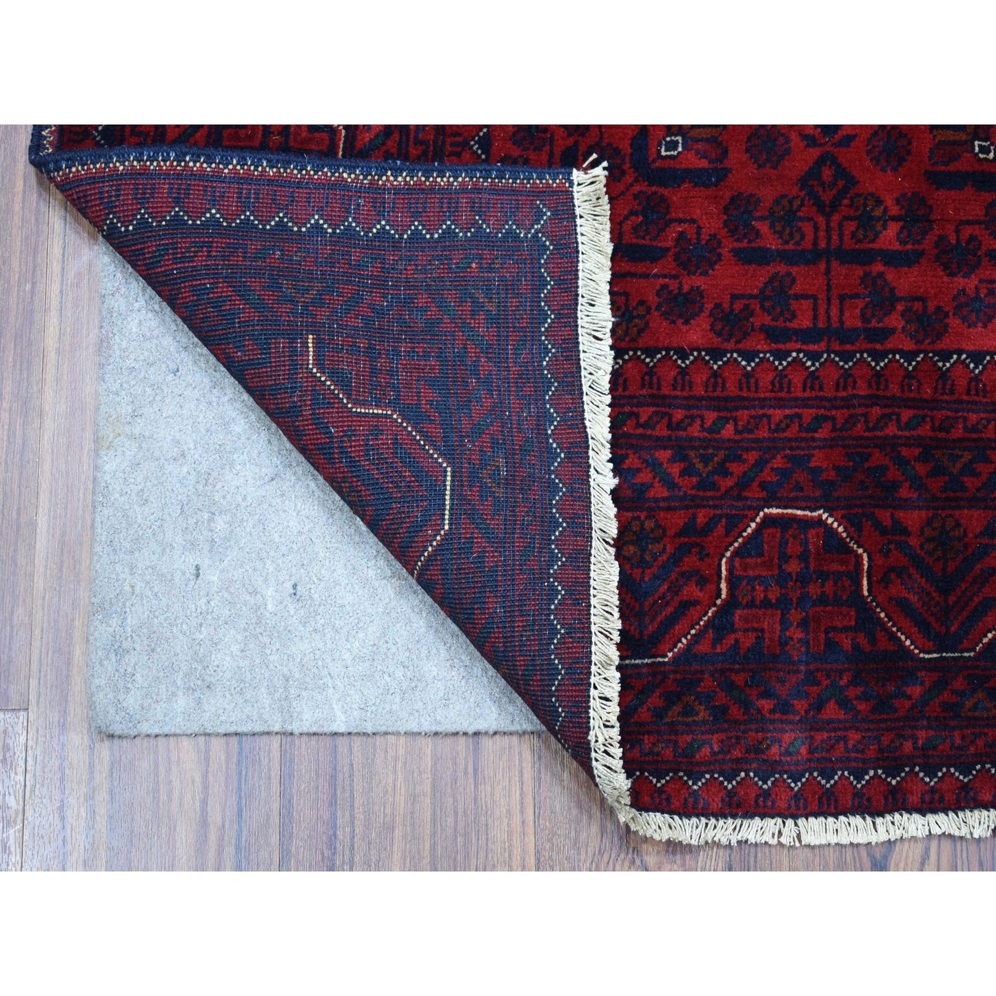 3'3"X4'8" Geometric Design Afghan Khamyab Wool Hand Knotted Oriental Rug
