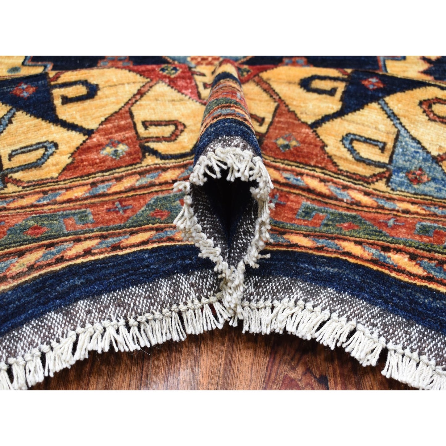 10'1"X13'3" Navy Blue Afghan Ersari Geometric Design Handknotted Wool Rug