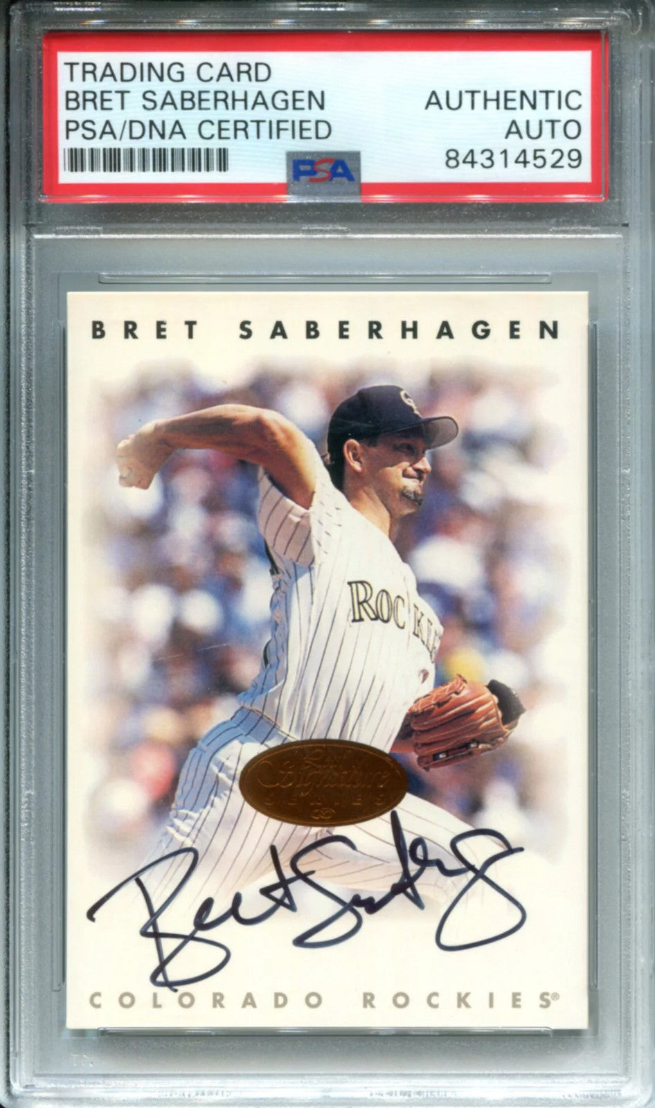 Bret Saberhagen Autographed 1996 Leaf Signature Series Card (Psa)