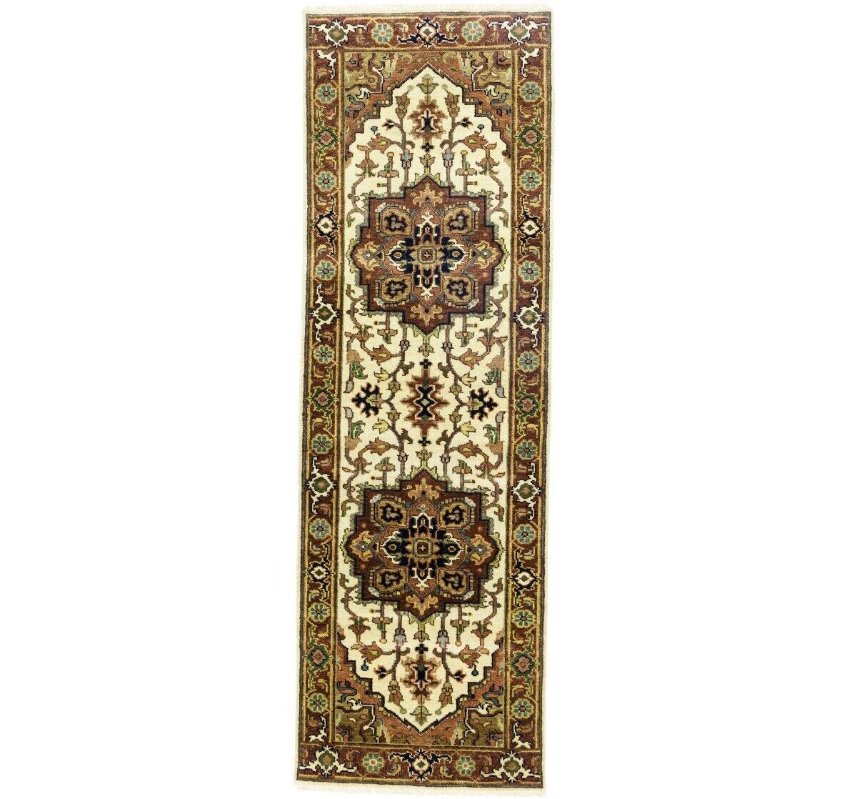 Heriz Serapi Oriental Runner Rug Geometric Design