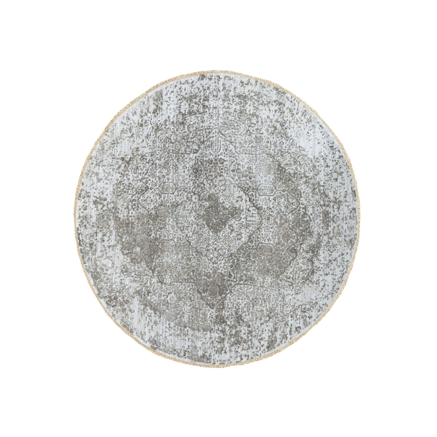 6'X6' Round Grey Broken Farsian Design Wool And Silk Hand Knotted Rug